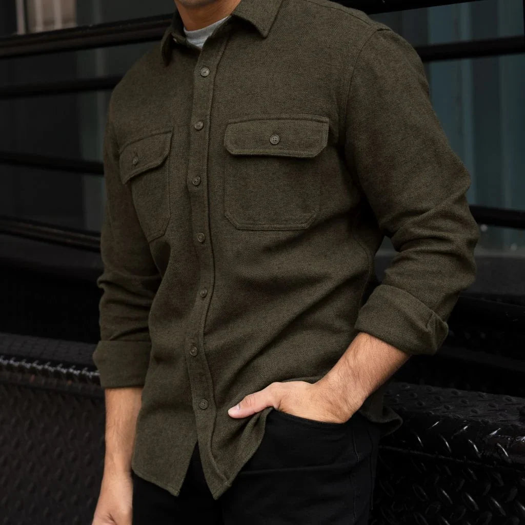 Summit Flannel Shirt | Olive Herringbone