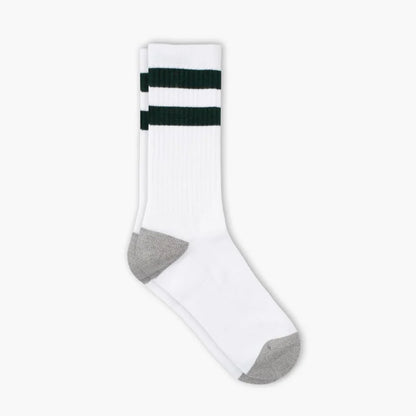 Men's Cotton Crew Sock | White x Green Stripe