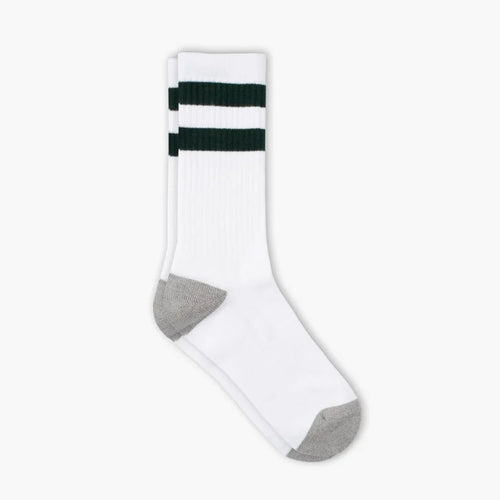 Men's Cotton Crew Sock | White x Green Stripe