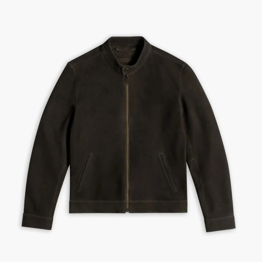 Racer Jacket | Dark Olive Suede