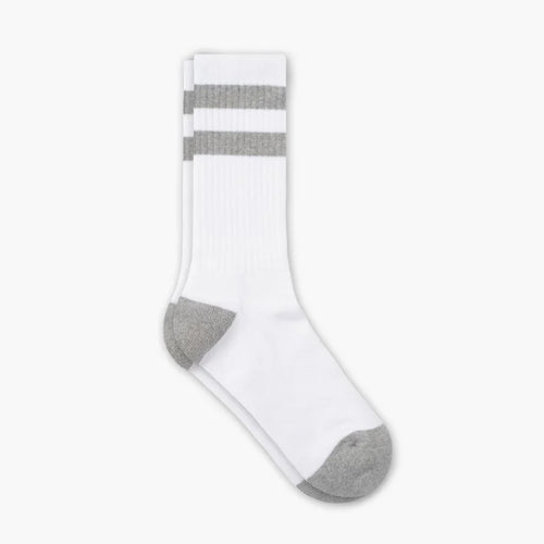 Men's Cotton Crew Sock | White x Grey Stripe
