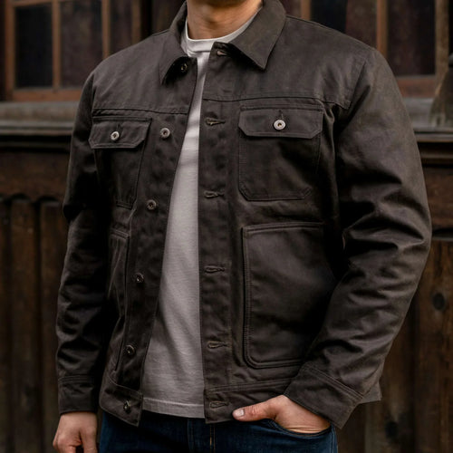 Waxed Trucker Jacket | Dark Olive