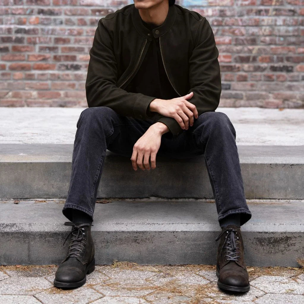 Racer Jacket | Dark Olive Suede